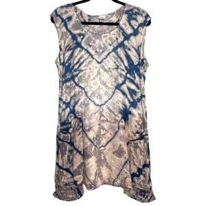 XCVI Mindset Beige Tie Dye 100% Linen Lagenlook Boho Tunic with Pockets Small